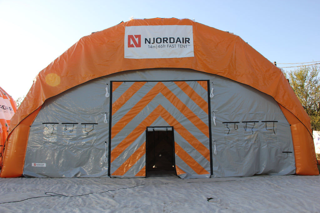view of removable end walls on 14m wide inflatable shelter
