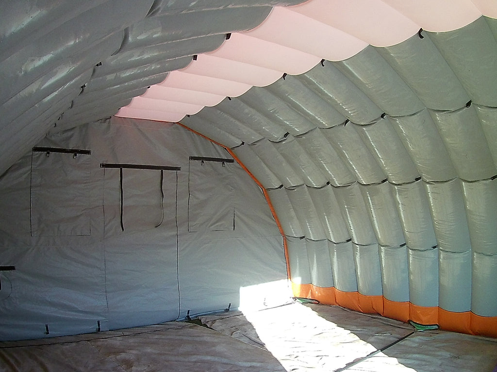 inside view of a 6m (2oft) wide inflatable tent shelter system